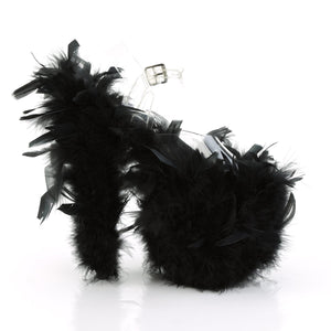 FLAMINGO-808F 8" Heel Clear Black Marabou Feather Sexy Shoes