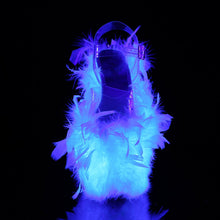 Load image into Gallery viewer, FLAMINGO-808F 8&quot; Heel Clear Neon White Marabou Feather Shoes