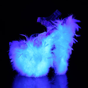 FLAMINGO-808F 8" Heel Clear Neon White Marabou Feather Shoes