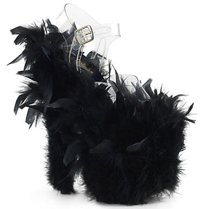 FLAMINGO-808F 8" Heel Clear Black Marabou Feather Sexy Shoes