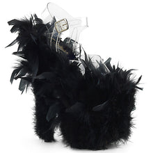 Load image into Gallery viewer, FLAMINGO-808F 8&quot; Heel Clear Black Marabou Feather Sexy Shoes