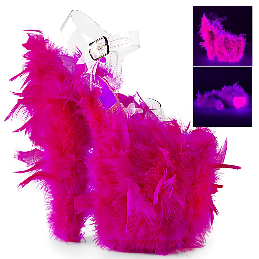 FLAMINGO-808F Sexy Neon Pink Marabou Feather Strippers Shoes