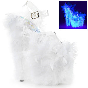 FLAMINGO-808F 8" Heel Clear Neon White Marabou Feather Shoes