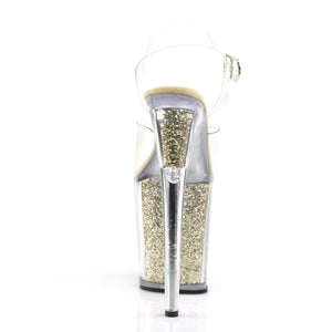 FLAMINGO-808G 8" Heel ClearGold Glitter Pole Dancing Shoes