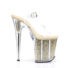 Load image into Gallery viewer, FLAMINGO-808G 8&quot; Heel ClearGold Glitter Pole Dancing Shoes