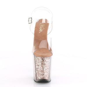 FLAMINGO-808G Pleaser 8" Heel Clear Rose Gold Glitter Shoes