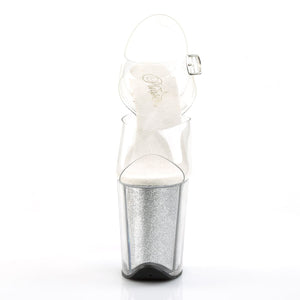 FLAMINGO-808G 8" Heel Clear Silver Glitter Strippers Shoes