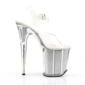 FLAMINGO-808G 8" Heel Clear Silver Glitter Strippers Shoes