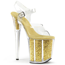 Load image into Gallery viewer, FLAMINGO-808G 8&quot; Heel ClearGold Glitter Pole Dancing Shoes