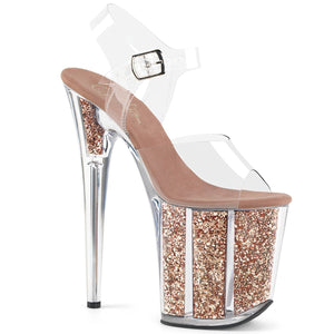 FLAMINGO-808G Pleaser 8" Heel Clear Rose Gold Glitter Shoes