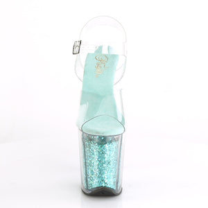 FLAMINGO-808GF 8" Heel Clear Turquoise Glitter SexyShoes