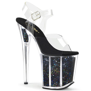 FLAMINGO-808GF Pleaser 8" Heel Clear Black Glitter Sexy Shoe