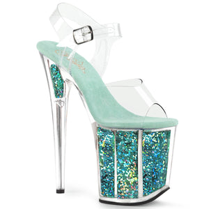 FLAMINGO-808GF 8" Heel Clear Turquoise Glitter SexyShoes