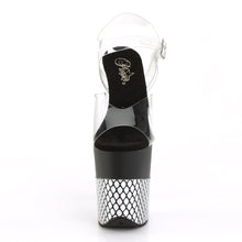 Load image into Gallery viewer, FLAMINGO-808HFN 8&quot; Heel Clear Black Silver Strippers Shoes