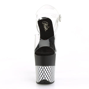 FLAMINGO-808HFN 8" Heel Clear Black Silver Strippers Shoes