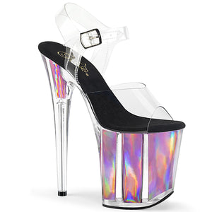 FLAMINGO-808HGI 8" Heel Clear Pink Hologram Stripper Shoes