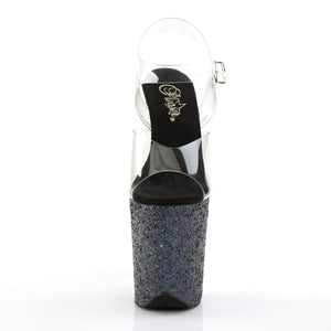 FLAMINGO-808LG 8" Heel Clear Black Glitter Strippers Shoes