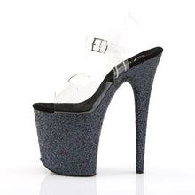 Load image into Gallery viewer, FLAMINGO-808LG 8&quot; Heel Clear Black Glitter Strippers Shoes