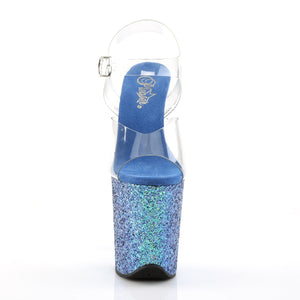 FLAMINGO-808LG 8" Heel Transparent Blue Glitter Sexy Shoes