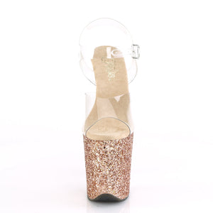 FLAMINGO-808LG 8" Heel Clear Rose Gold Glitter Sexy Shoes