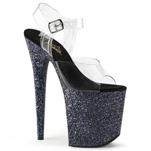 Load image into Gallery viewer, FLAMINGO-808LG 8&quot; Heel Clear Black Glitter Strippers Shoes