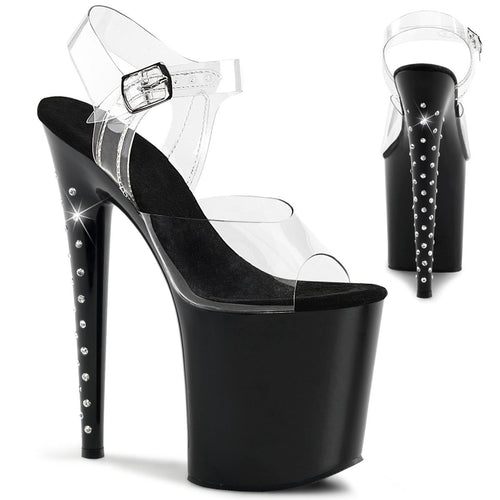 FLAMINGO-808LS 8 Inch Heel Clear Black Pole Dancer Platforms