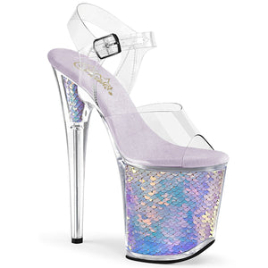 FLAMINGO-808MC 8" Heel Clear Lavender Holo Strippers Shoes