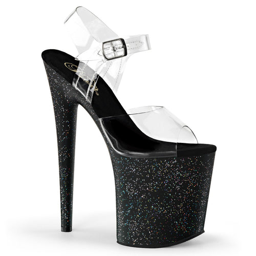 FLAMINGO-808MG 8 Inch Heel Clear Black Pole Dancer Platforms