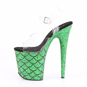 FLAMINGO-808MSLG 8" Heel Clear Green Glitter Strippers Shoes