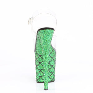 FLAMINGO-808MSLG 8" Heel Clear Green Glitter Strippers Shoes