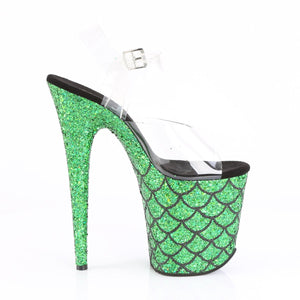 FLAMINGO-808MSLG 8" Heel Clear Green Glitter Strippers Shoes