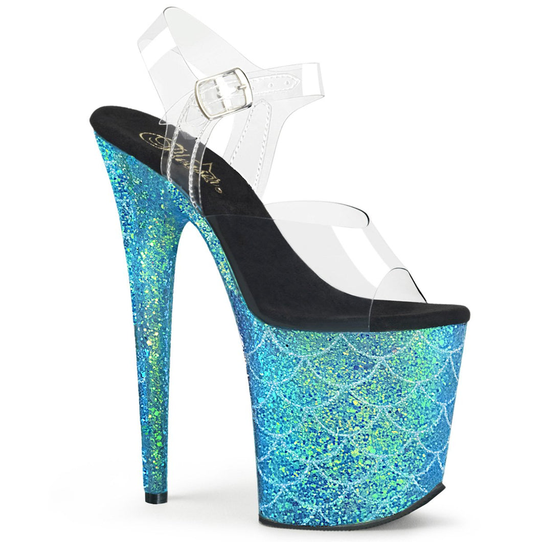 FLAMINGO-808MSLG Pleaser Heels Clear Aqua Glitter Sexy Shoes