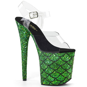 FLAMINGO-808MSLG 8" Heel Clear Green Glitter Strippers Shoes