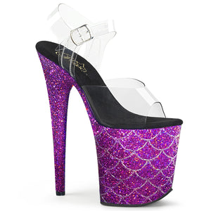 FLAMINGO-808MSLG 8" Heel Clear Purple Glitter Strippers Shoe