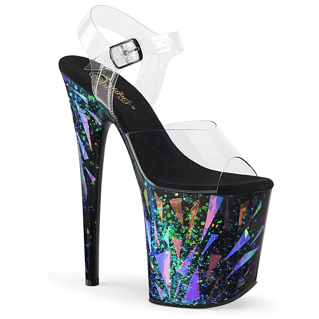 FLAMINGO-808SPLA-1 Clear Black-Purple-Green Holo Sexy Shoes