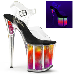 FLAMINGO-808SRS 8" Heel Clear Neon Multi Bling Stripper Shoe