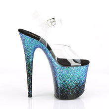 Load image into Gallery viewer, FLAMINGO-808SS 8&quot; Heel Clear Black Blue Glitter Dance Shoes