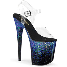 Load image into Gallery viewer, FLAMINGO-808SS 8&quot; Heel Clear Black Blue Glitter Dance Shoes