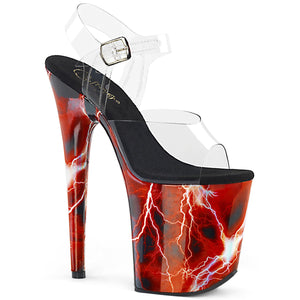 FLAMINGO-808STORM Pleaser 8" Heel Clear Red Strippers Shoes