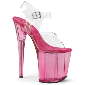 FLAMINGO-808T 8" Heel Clear Pink Tinted Pole Dance Platforms