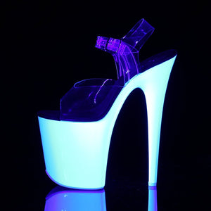 FLAMINGO-808UV 8" Heel Clear Neon White Pole Dancer Shoes