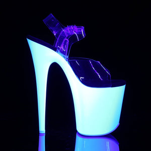 FLAMINGO-808UV 8" Heel Clear Neon White Pole Dancer Shoes