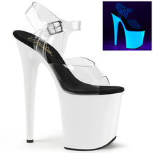 Load image into Gallery viewer, FLAMINGO-808UV 8&quot; Heel Clear Neon White Pole Dancer Shoes