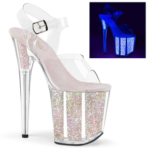 FLAMINGO-808UVG 8" Heel Clear Neon Glitter Strippers Shoes