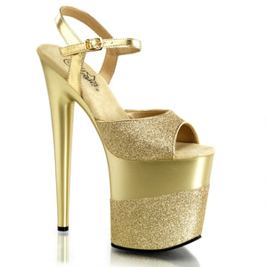 FLAMINGO-809-2G 8" Heel Gold Glitter Pole Dancing Platforms