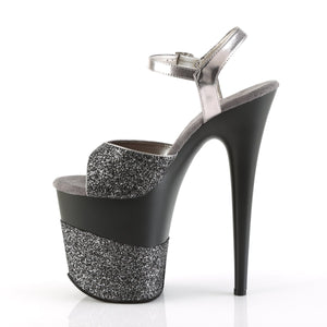 FLAMINGO-809-2G 8" Heel Pewter Glitter Pole Dancer Platforms