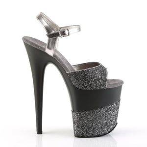 FLAMINGO-809-2G 8" Heel Pewter Glitter Pole Dancer Platforms