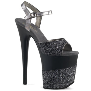 FLAMINGO-809-2G 8" Heel Pewter Glitter Pole Dancer Platforms