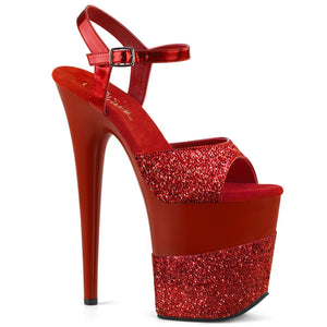 FLAMINGO-809-2G 8" Heel Red Glitter Pole Dancing Platforms