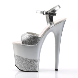 FLAMINGO-809-2G 8" Heel Silver Glitter Pole Dancer Platforms